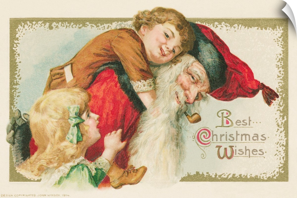 Best Christmas Wishes Postcard With Santa Claus And Children