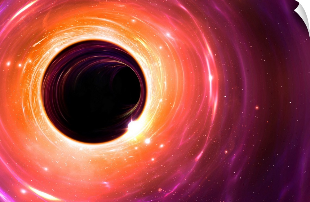 Black hole, illustration. A black hole is an object so compact (usually a collapsed star) that nothing can escape its grav...