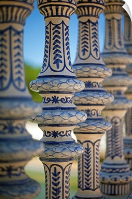 Blue and white ceramic fence, Seville, Andalucia Spain.