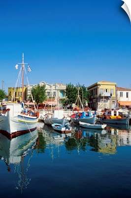 Boats docked at a harbor, Limnos, Greece