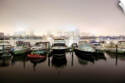 Boats in Boston Harbor at Night