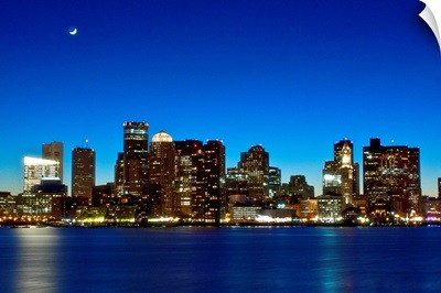 Boston skyline with moon.
