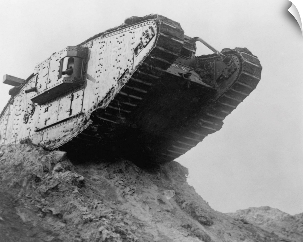 British Mark Iv Tank Rolling Over Hillside
