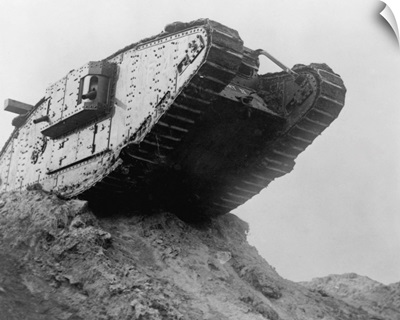 British Mark Iv Tank Rolling Over Hillside