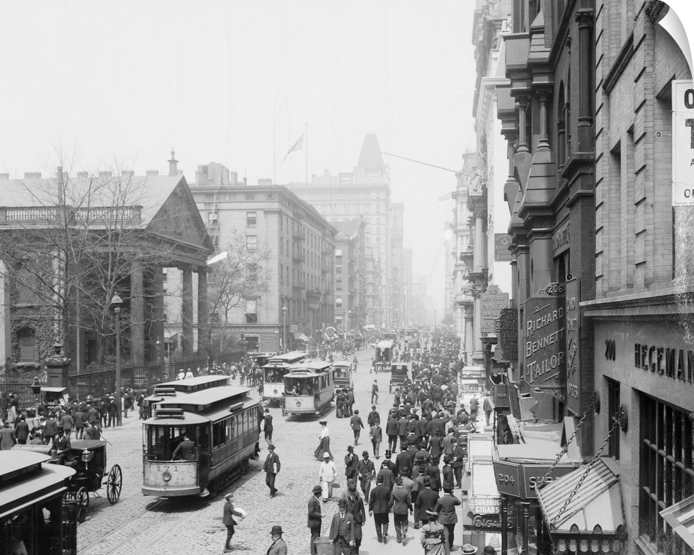 Broadway from Fulton Street 1890. Showing St. Paul's Chapel and Astor House.
