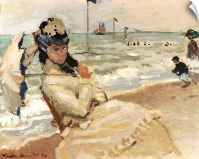 Camille On The Beach, Trouville By Claude Monet