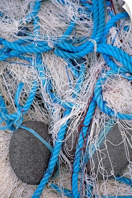 Caribbean, Martinique, High angle view of fishing net on the beach