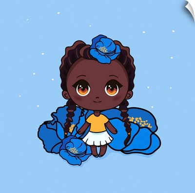 Chibi Girl With Blue Poppies