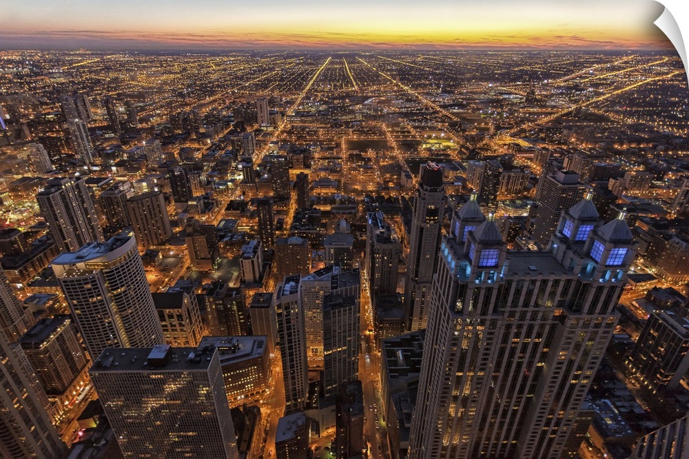 Chicago downtown at sunset.