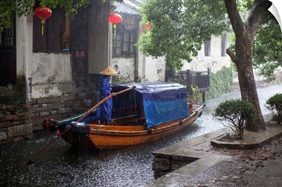 Chinese water town in hard rain