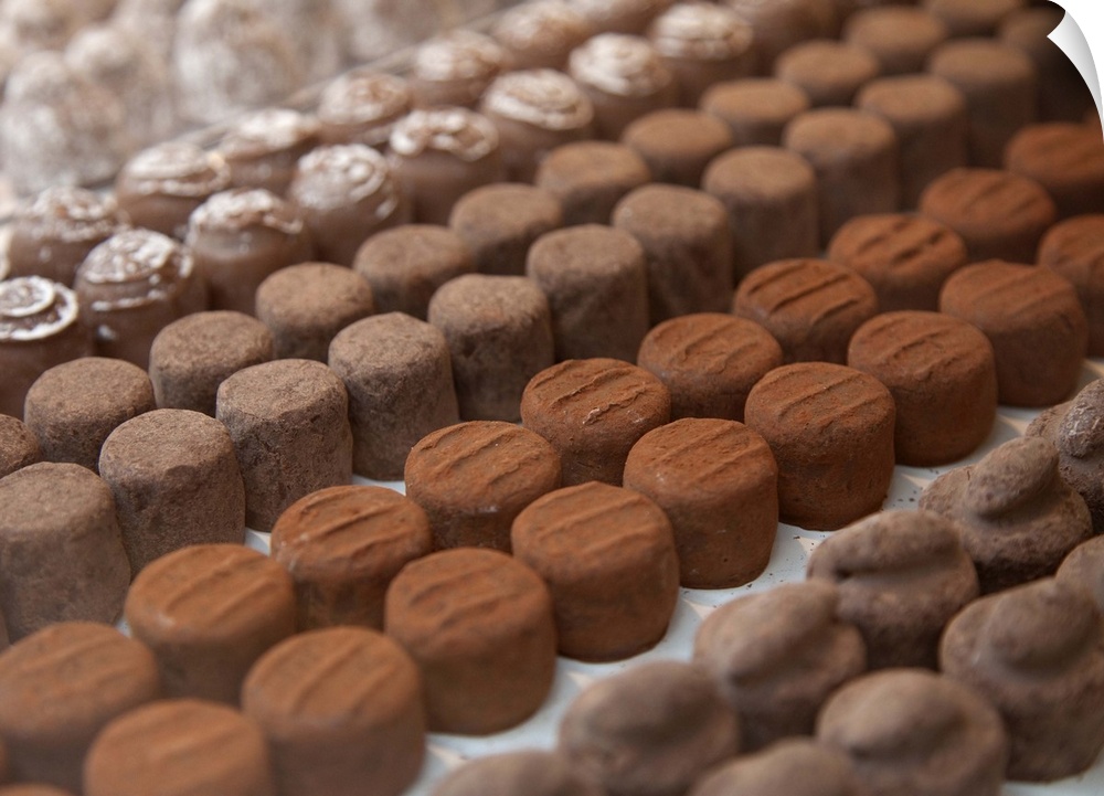 chocolate shop store display of chocolate truffles
