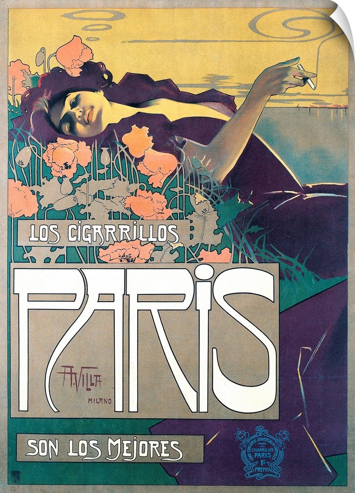 Cigarrillos Paris son los Mejores (Paris cigarillos are the best!) poster by Aleardo Villa (Spanish, 1865-1906), 1901, col...