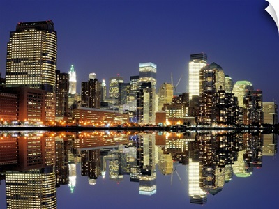 Cityscape of the west side of Lower Manhattan in New York City.