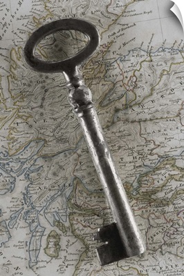 Close-up of a key on a map