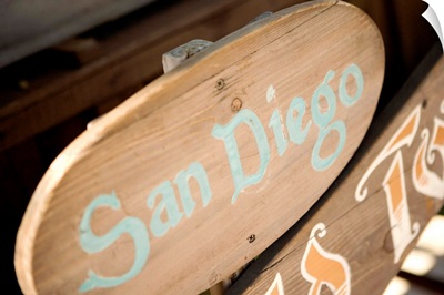 Close-up of a signboard in a market, San Diego Old Town Market, Old Town, San Diego