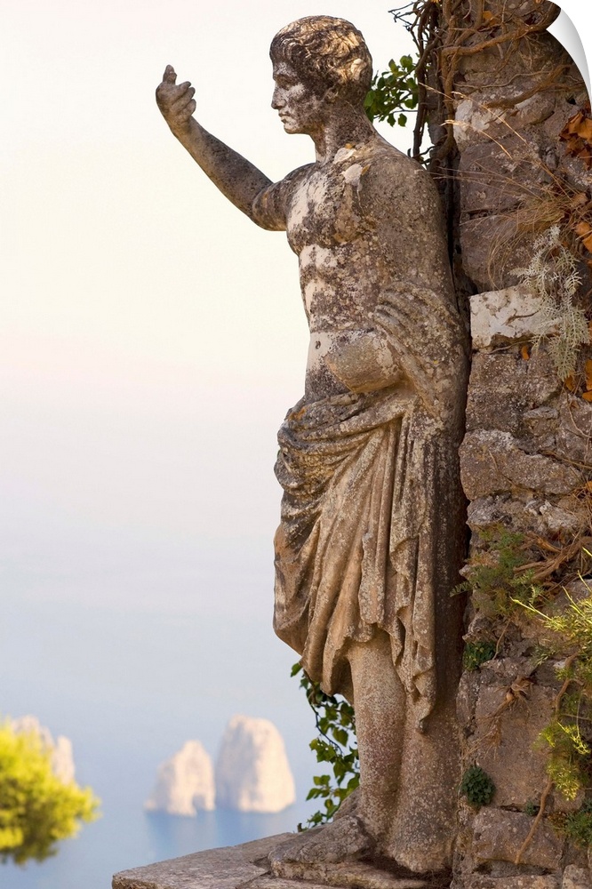 Close-up of a statue of Emperor Augustus, Monte Solaro, Faraglioni Rocks, Capri, Campania, Italy
