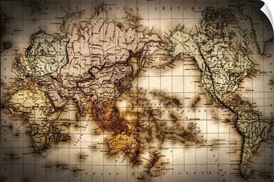 Close up of antique world map