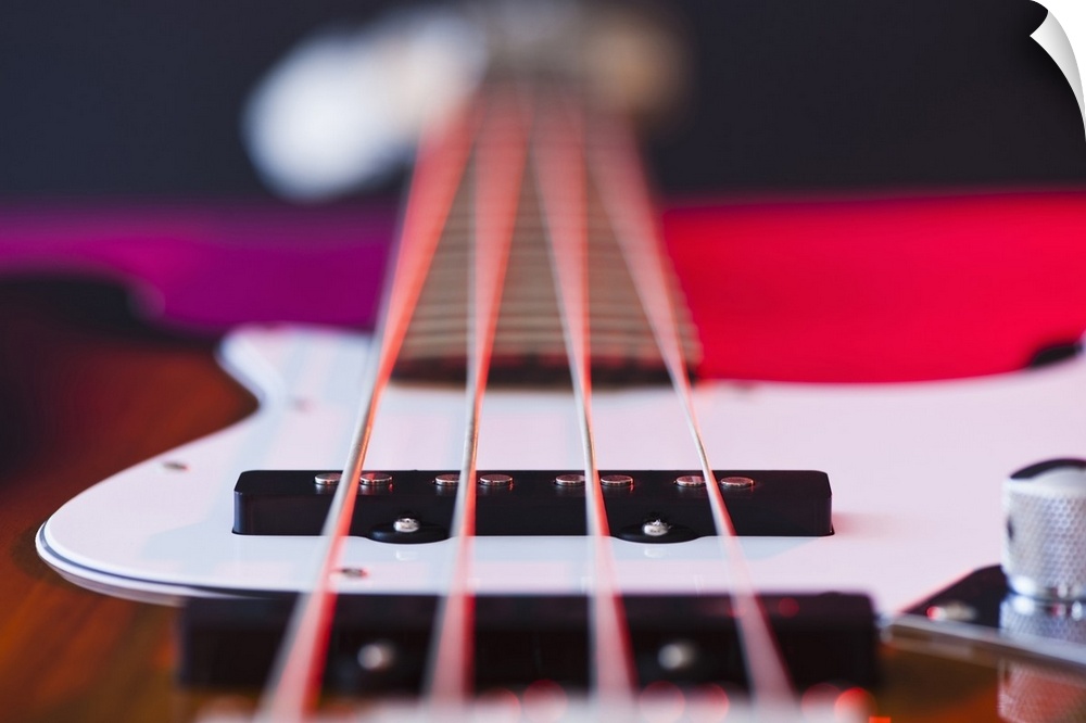 Close up of bass guitar