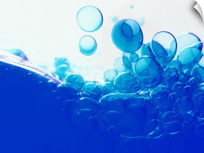close-up of fluid bubbles on the surface of water