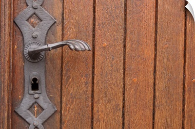 Close-up of lock on wooden door