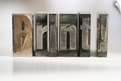 Close up of single word made of printing blocks