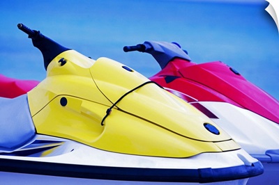 Close-up of two jet ski's in the sea, South Beach, Miami, Florida, USA