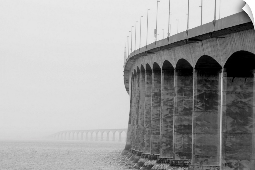 Confederation bridge, Prince Edward Island and New Brunswick on a cloudy foggy day.