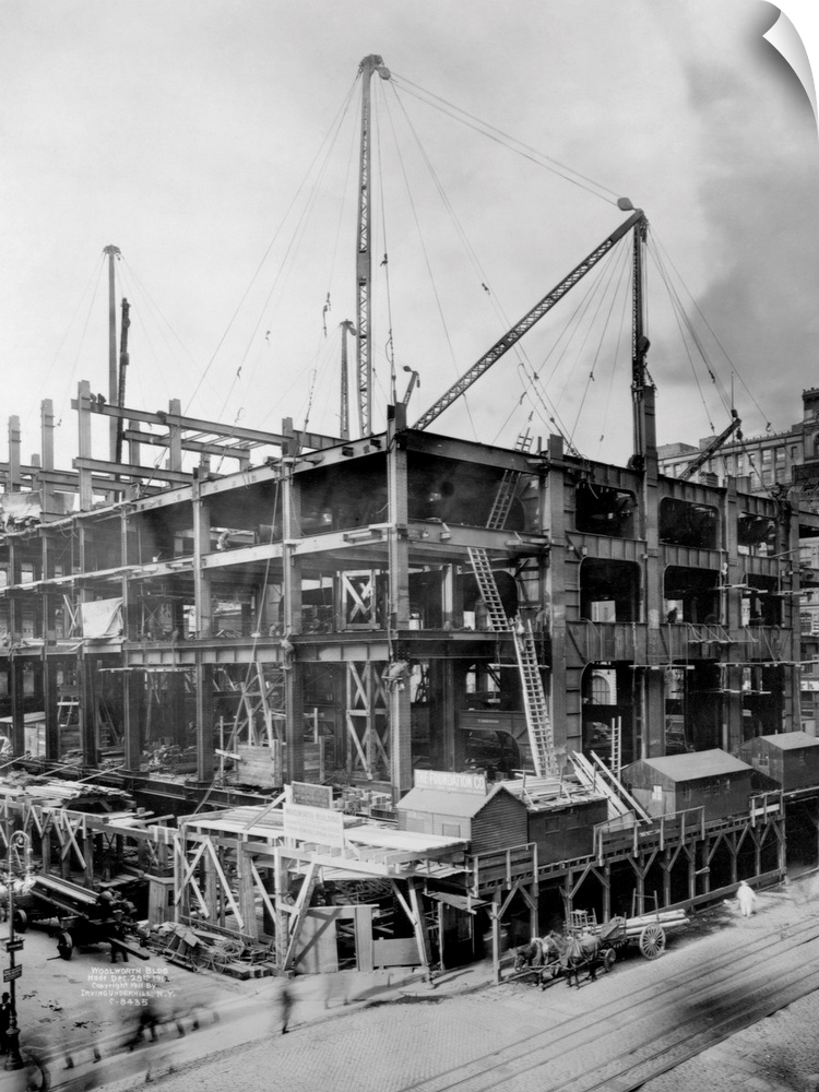 A view of the Woolworth Building under construction. The Woolworth Building, designed by Cass Gilbert, became the tallest ...