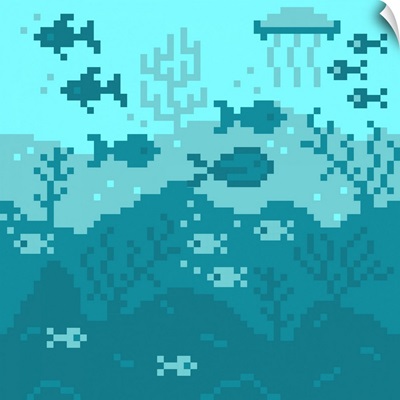 Coral Reef And Fish Pixel Illustration