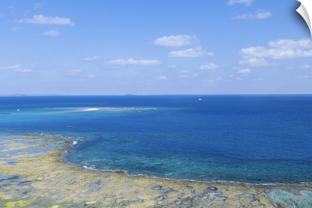 Blue tropical sea, fringing reef and coral sand cay, Cape Chinen, Okinawa Main Island, Japan