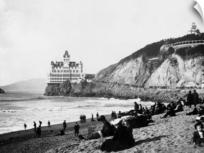 Crowds Enjoy The Beach Below The Cliff House