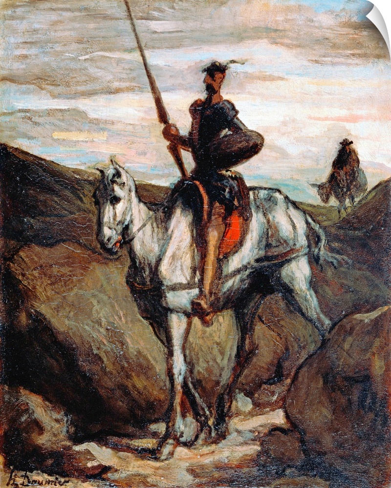 Honore Daumier (French, 18081879), Don Quixote in the Mountains, c. 1850, oil on panel, 39.6 x 31.2 cm (15.6 x 12.3 in), B...