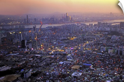 Downtown of Seoul at sunset in South Korea.
