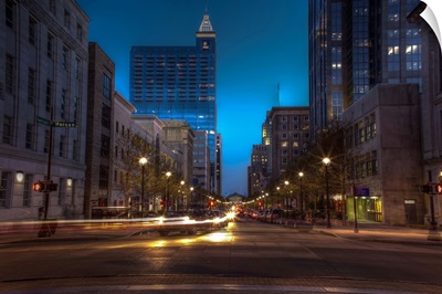 Downtown Raleigh North Carolina at dusk.