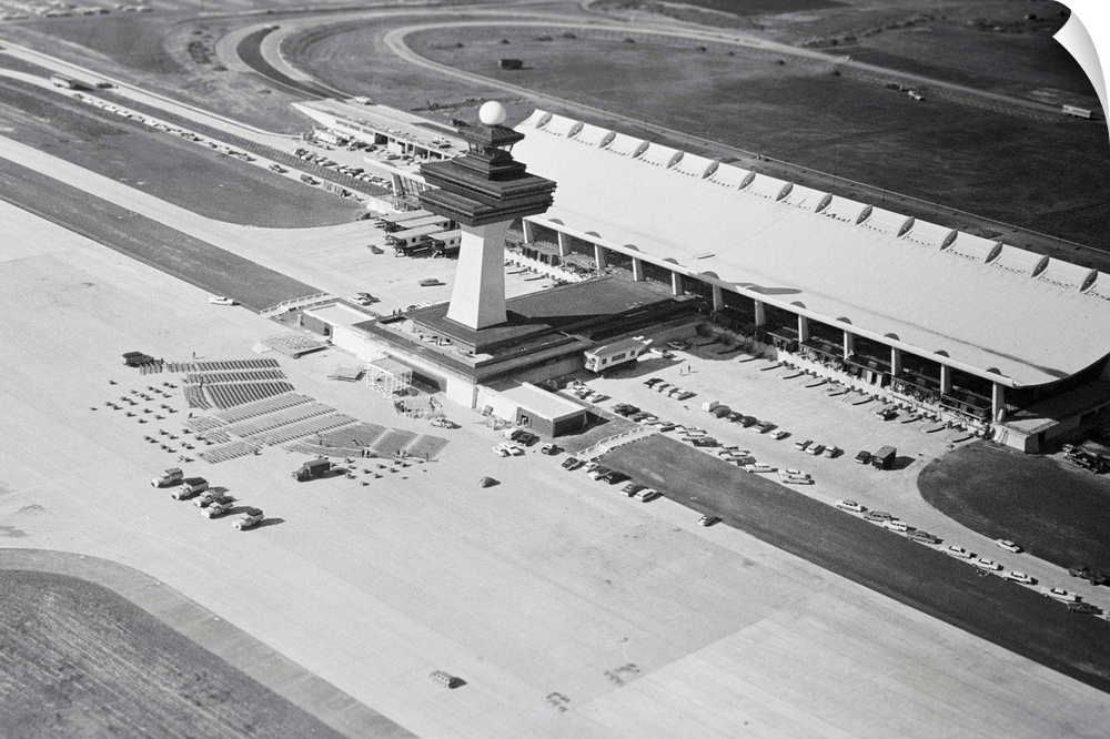 This is an aerial view of the tower and main building at the Dulles International Airport which will be dedicated by Presi...