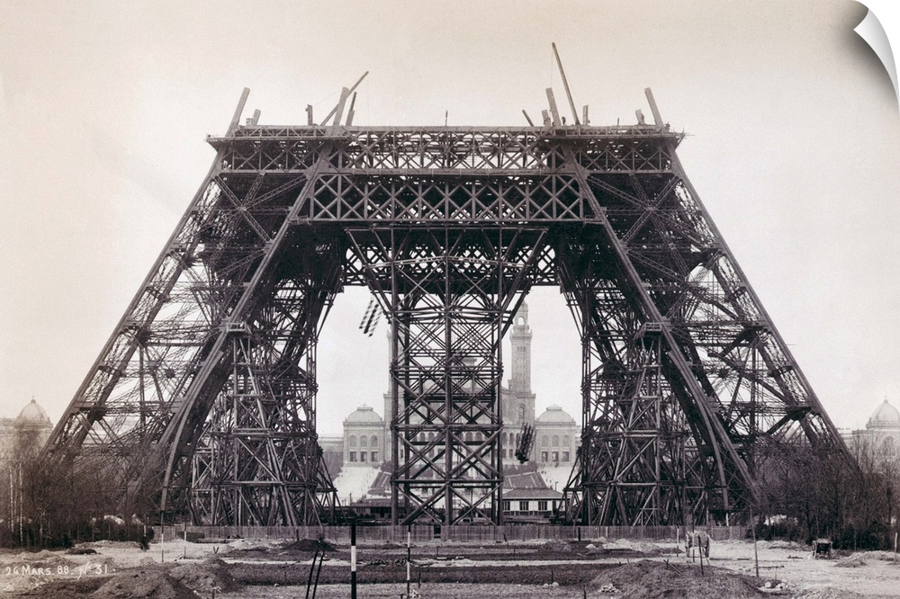 3/26/1888-Paris, France: Eiffel Tower during construction, March 26, 1888. When the superstructure reached the first level...