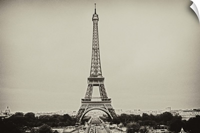 Eiffel Tower in old style black and white image.