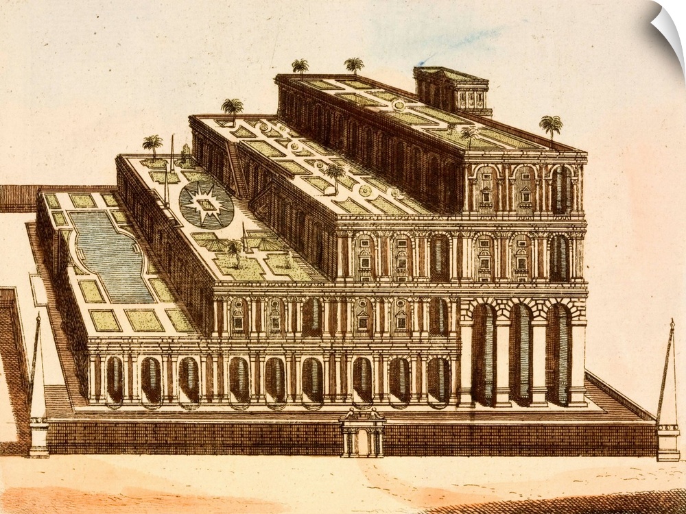 An 18th-century engraving of the Hanging Gardens of Babylon, one of the Wonders of the Ancient World.