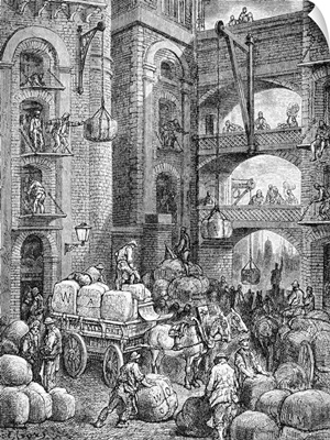 Engraving Of Workers At A London Warehouse By Gustave Dore