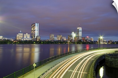 Evening traffic flows along the Charles River near Boston