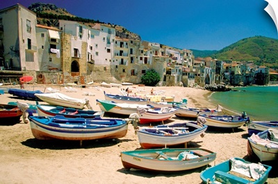 Fishing boats at Cefalu Harbor, Cefalu, Sicily, Italy