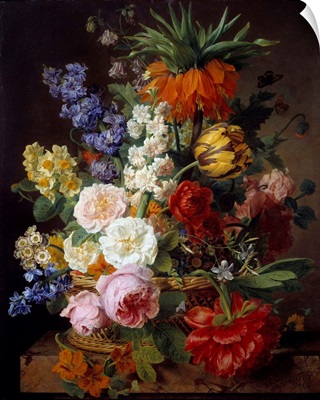 Flowers in a basket by Jan Frans Van Dael