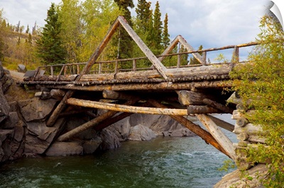 Footbridge made of logs, Haines junction, Yukon Territory, Canada