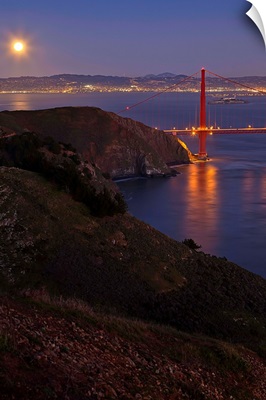 Full moon over Golden Gate Bridge.