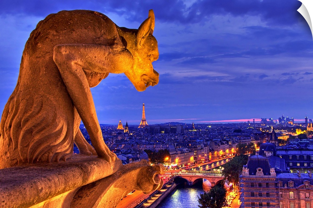 Place Jean-Paul II, Paris, Paris, France, Notre Dame, Gargoyle, Gargouille, Sunset