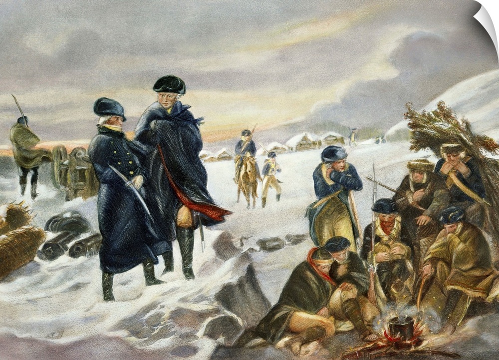 George Washington meets with Marquis Lafayette at Valley Forge, where the Continental army suffered through the cold winte...