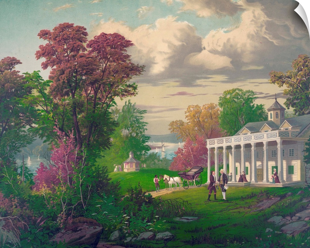 George Washington arriving at his home, Mount Vernon, by G. F. Gilman, 1876, chromolithograph on linen.