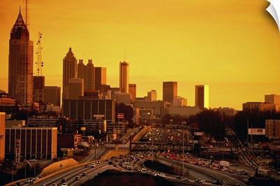Georgia, Atlanta, city skyline at sunset