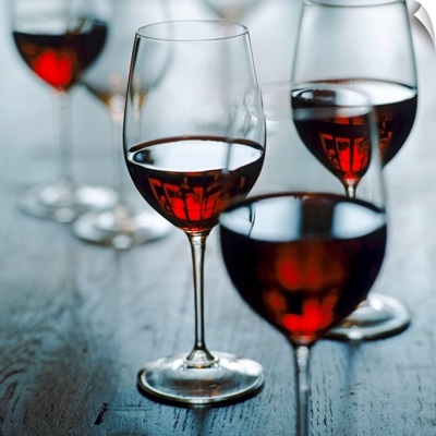 Glasses of red wine, close-up