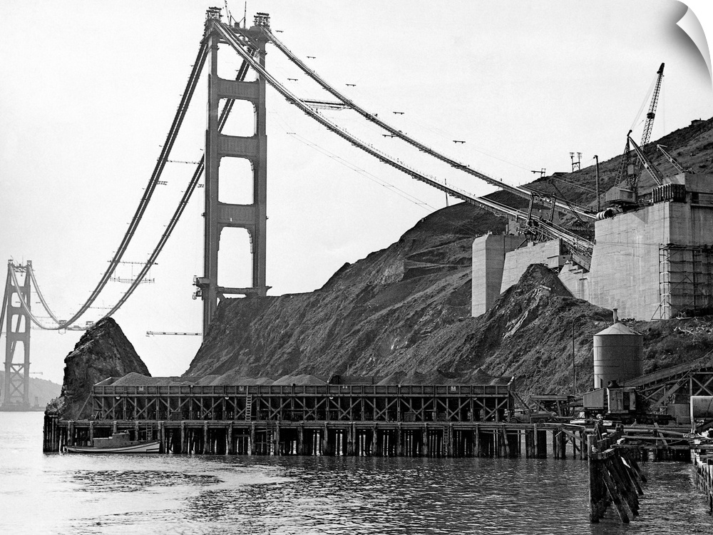 This photo shows the anchorage of the cables supporting the bridge across the golden gate, which must support the terrific...
